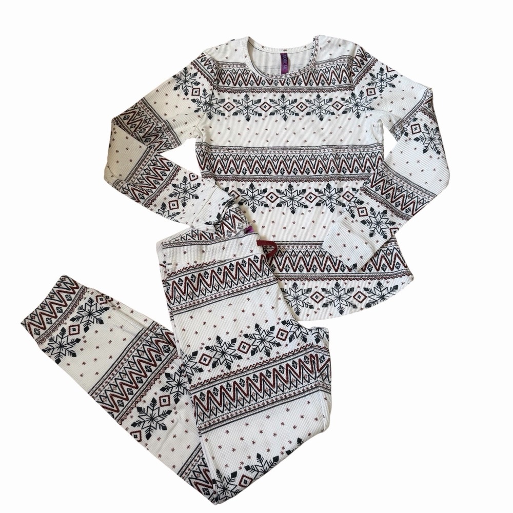 Adore Me Pajama Set Small White Isle Snowflake Waffle Knit Thermal 2pc | 67-19